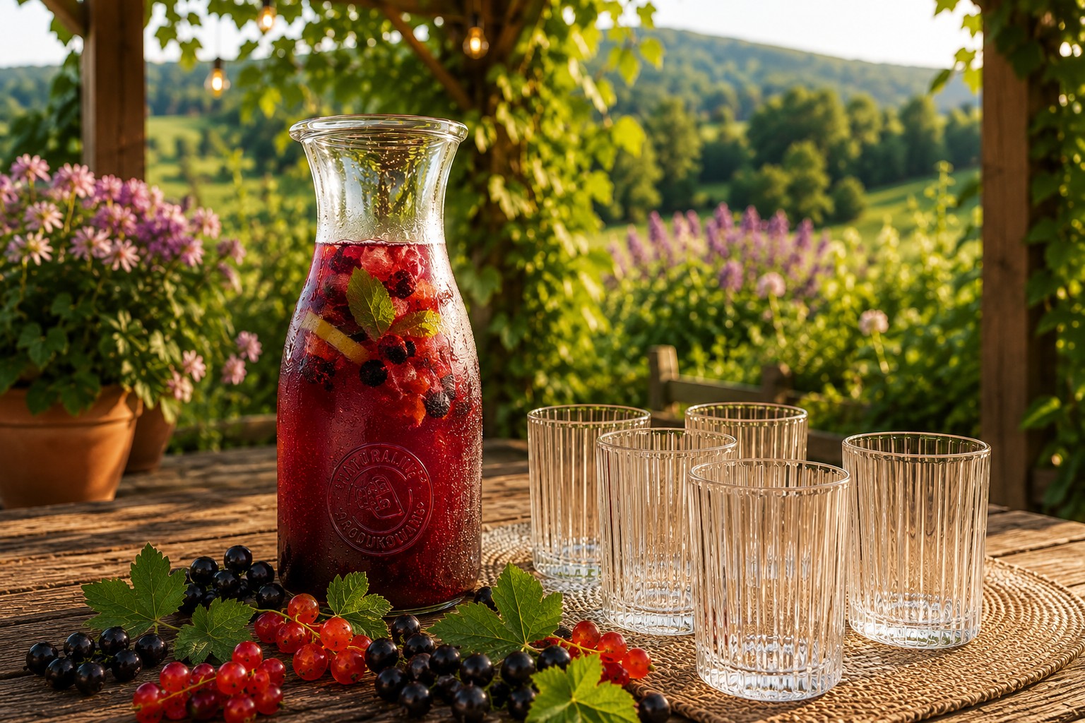 karafka lemoniady porzeczkowej z syropem BESKIDOO